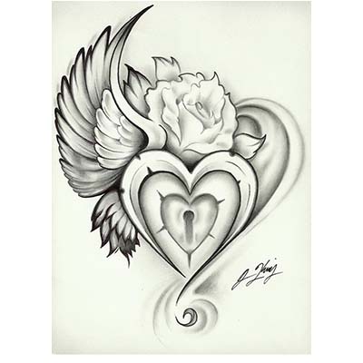 Winged heart lock Design Water Transfer Temporary Tattoo(fake Tattoo) Stickers NO.11310